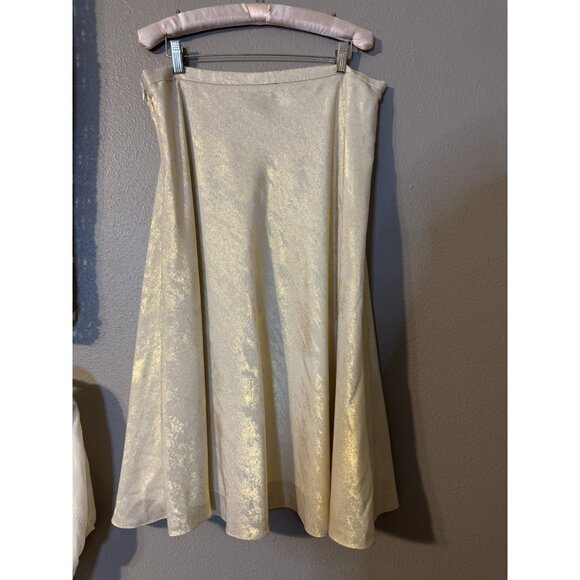 Alex Marie A Line Skirt 14 Gold Cream Stretch Washable Midi Flowy Shimmer - Picture 11 of 16